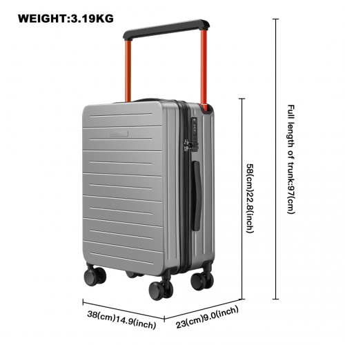 K2291L - British Traveller 20 Inch Wide Handle Hard Shell PC Luggage With TSA Lock - Grey