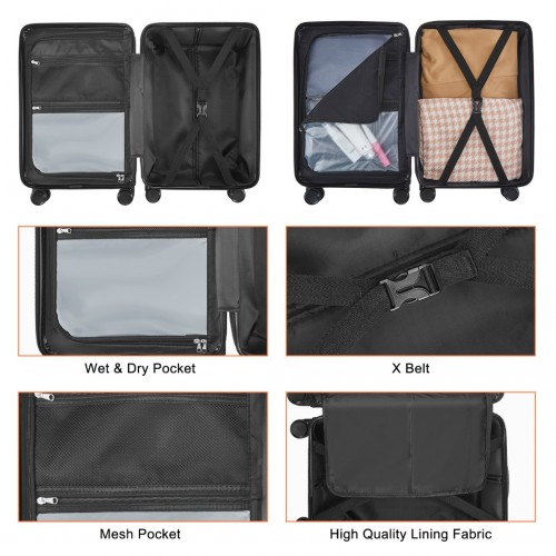 K2291L - British Traveller 20 Inch Wide Handle Hard Shell PC Luggage With TSA Lock - Grey