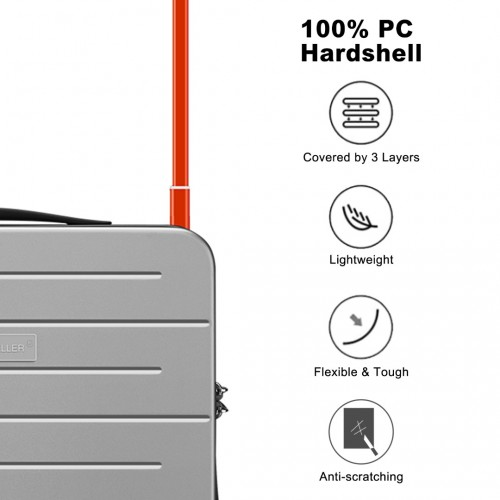 K2291L - British Traveller 20 Inch Wide Handle Hard Shell PC Luggage With TSA Lock - Grey