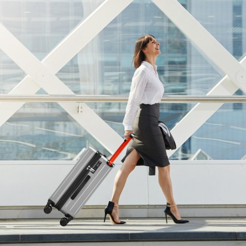 K2291L - British Traveller 20 Inch Wide Handle Hard Shell PC Luggage With TSA Lock - Grey