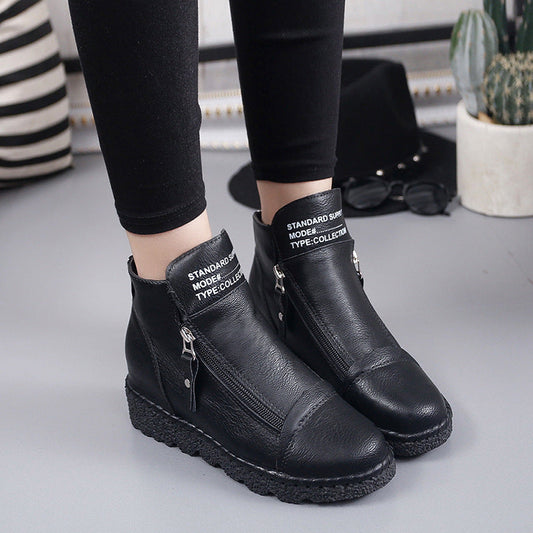 Women's Round-Toe Ankle Boots with Thick Soles