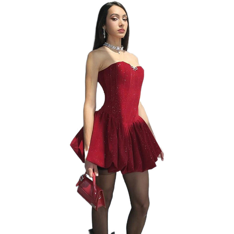 French Sexy Off-neck Strapless Dress Elegant Backless Waist-tight Dress
