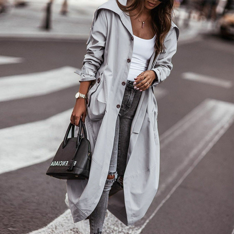 Fashion Personality Casual Lapel Mid-length Trench Coat Women