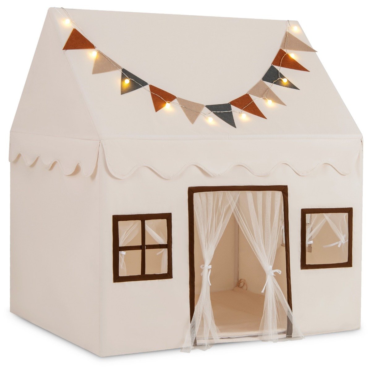 Toddler Playhouse Tent with Padded Non-slip Mat-Beige