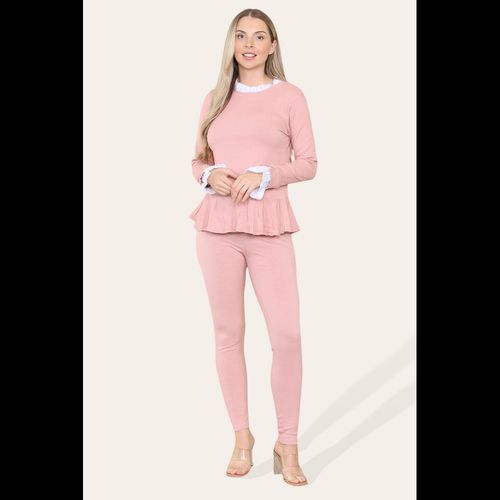 Peplum Frill Neck Suit Pleated Lounge Wear Set