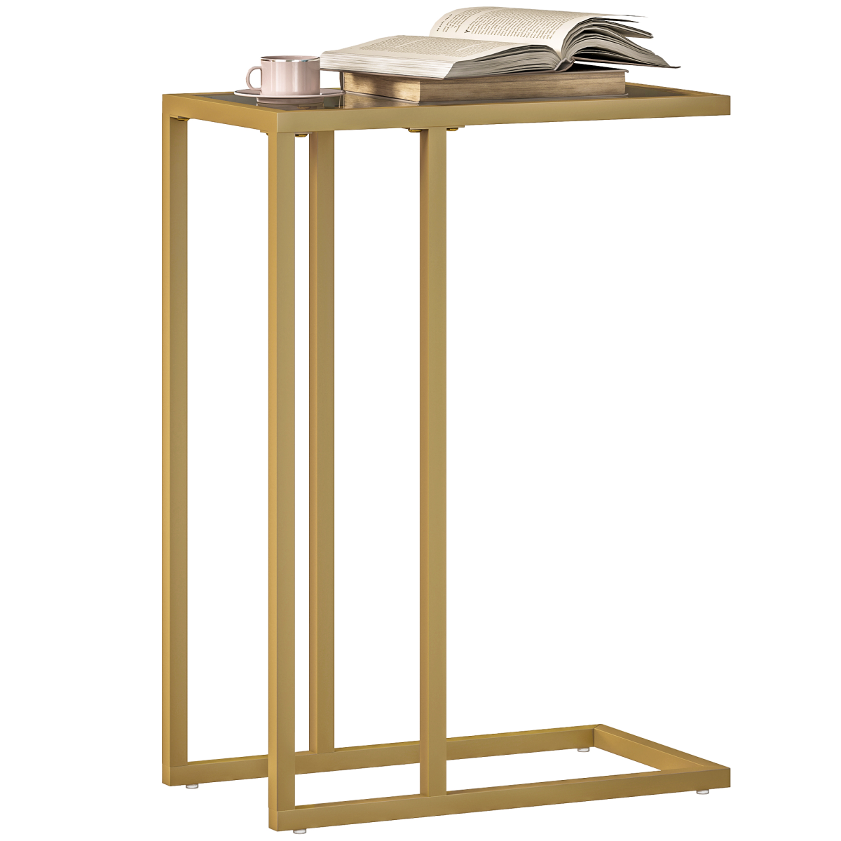 HOMCOM C-Shaped Side Table, End Table with Tempered Glass Tabletop, Gold