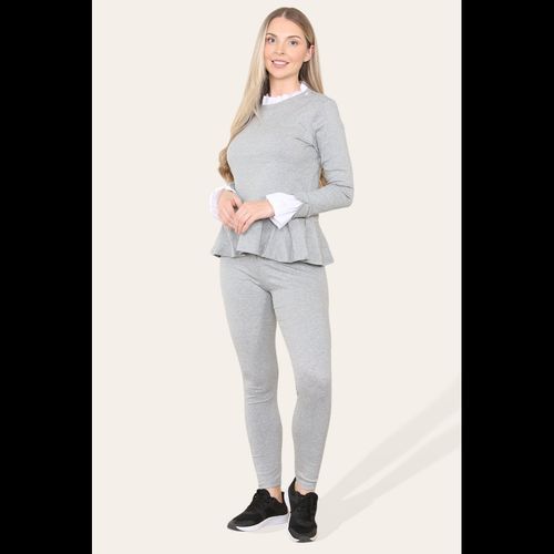 Peplum Frill Neck Suit Pleated Lounge Wear Set