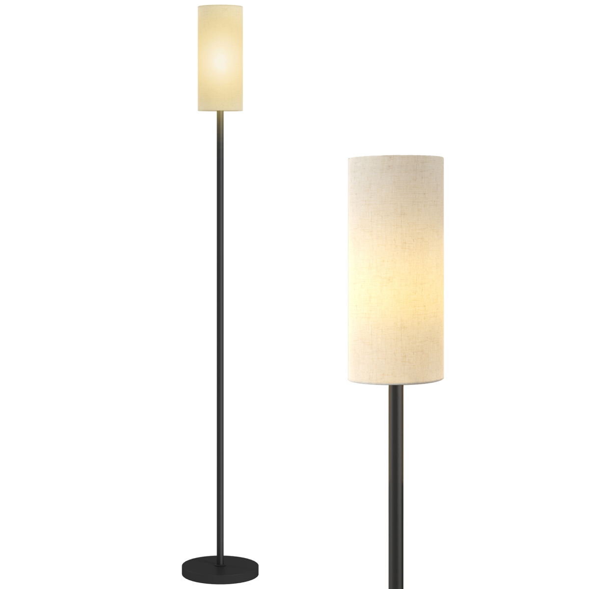 HOMCOM Floor Lamp with Linen Shade & Foot Switch for Living Room, White