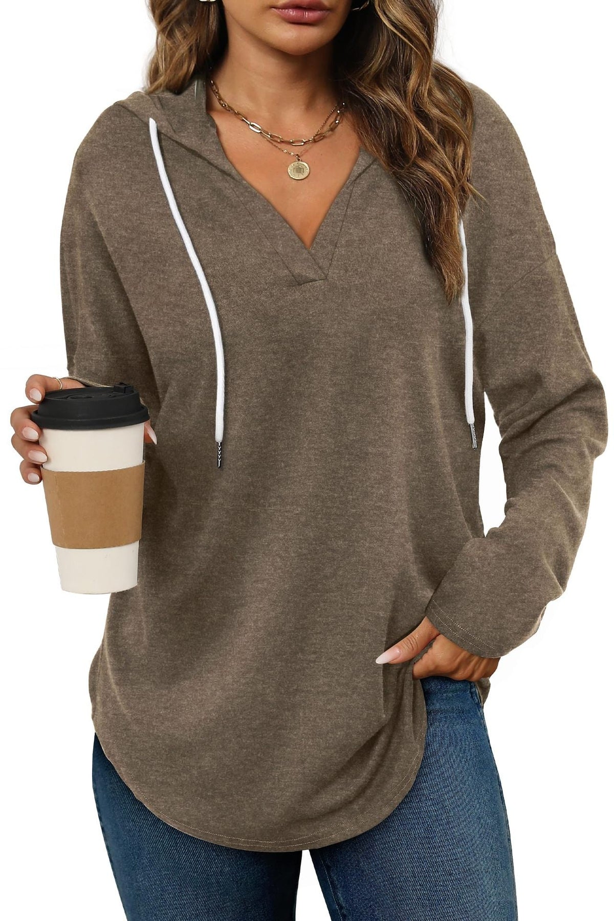 Autumn New Women's V-neck Sweatshirt Hooded Long Sleeve