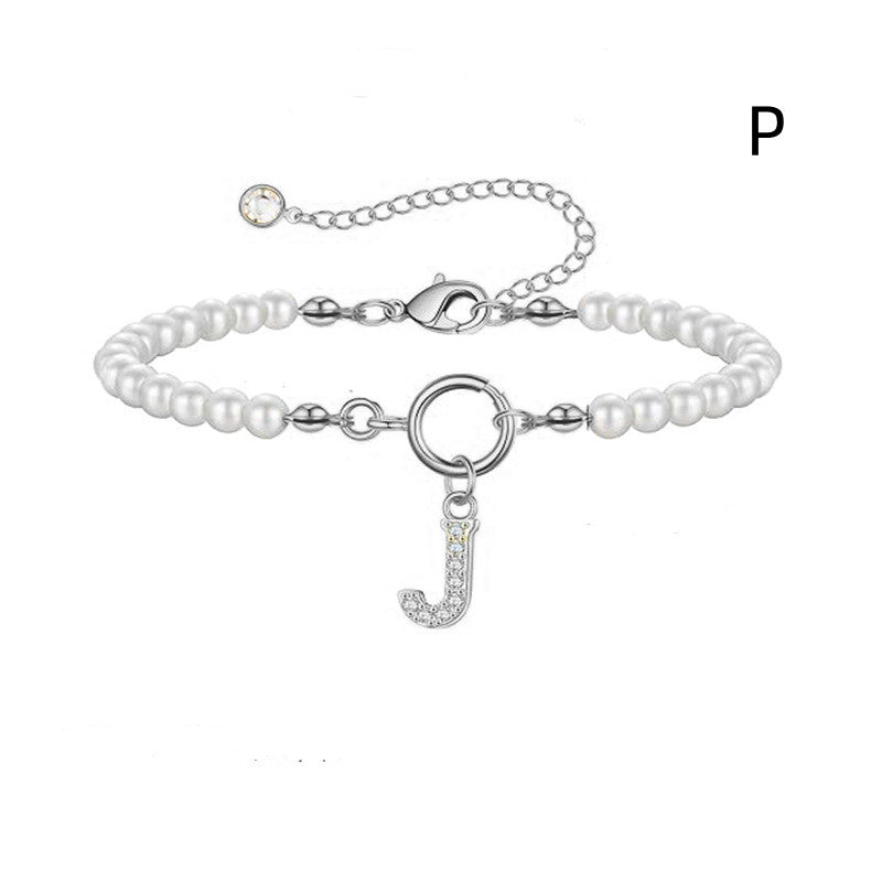2024 New Fashion Toggle Clasp Initial Bracelet Women A-Z Letter Pendant 6mm Pearl Bracelet For Women Jewelry Gift