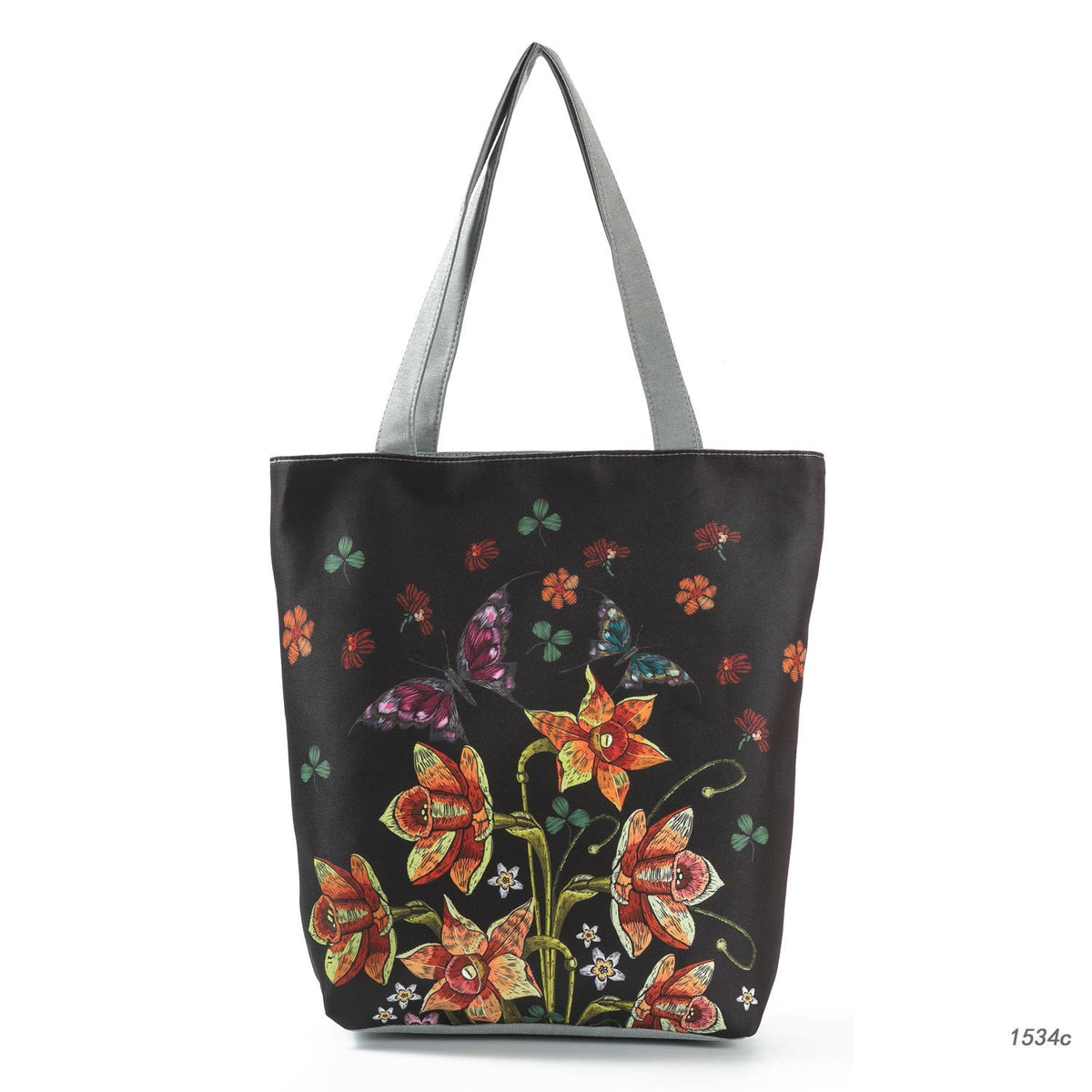 Ink Painting Flower Shoulder Bag Female Printed Flowers Zip Shopping Bag
