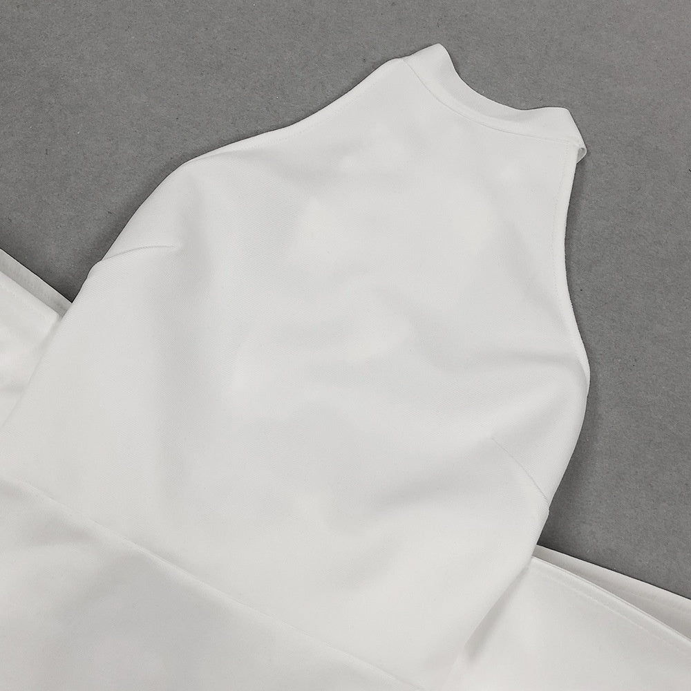 Sexy Round Neck Backless Bow White Bandage One-piece Dress