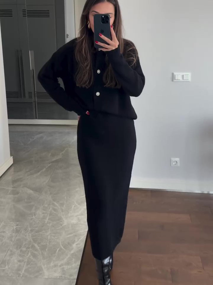 Women's 2-Piece Cardigan & Maxi Skirt Set – Elegant Co-ord Outfit