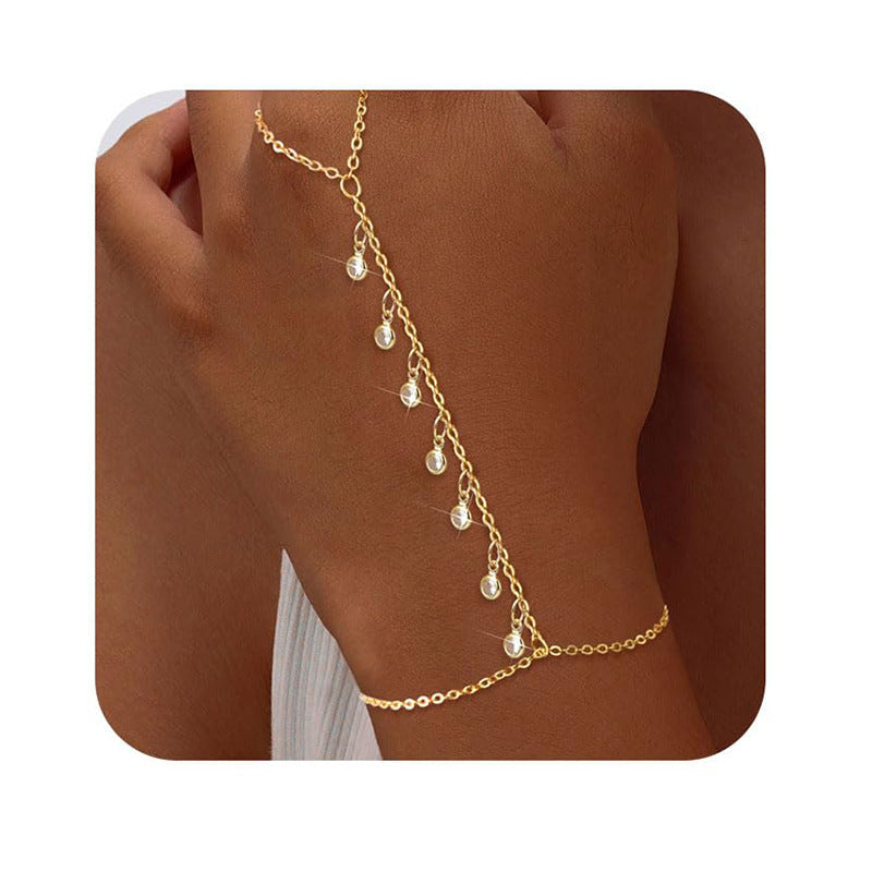 Stainless Steel 18K Gold-plated Chain Linked Finger Bracelet