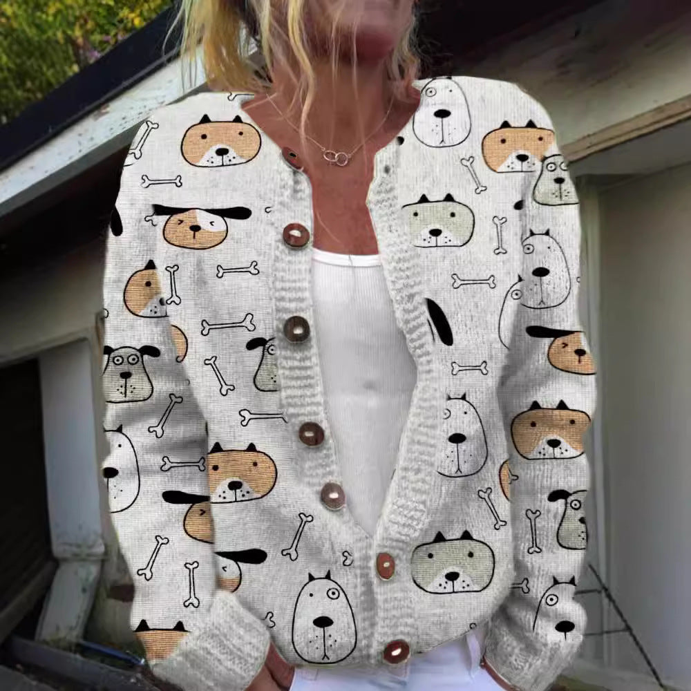 Creative Animal Print Shading Women's Cardigan Sweater