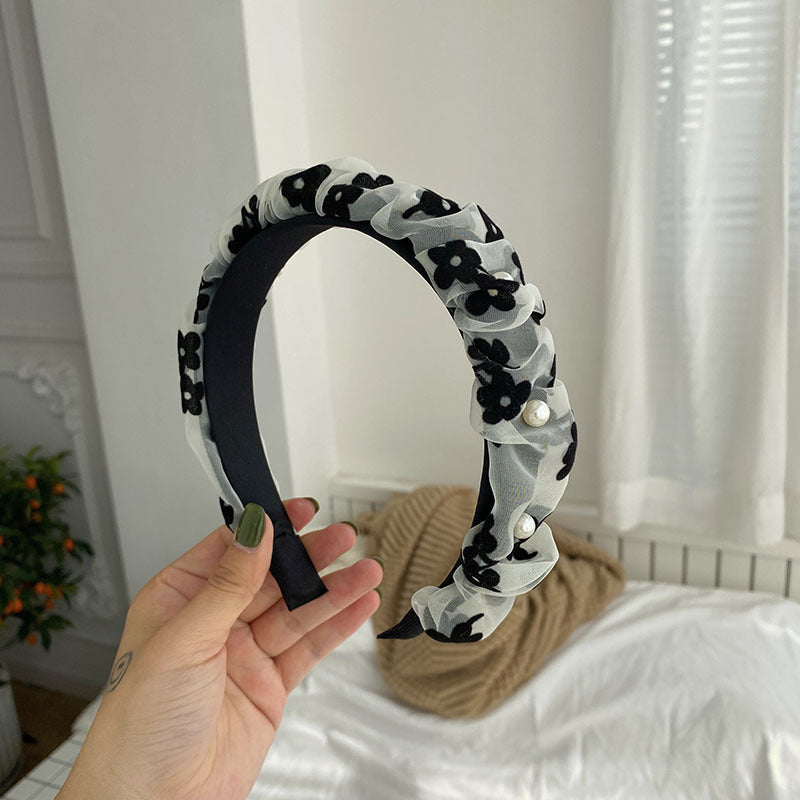 Black Large Intestine High-grade Satin Pleated Headband