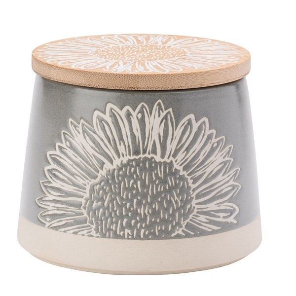 Artisan Flower Grey Canister with Bamboo Lid