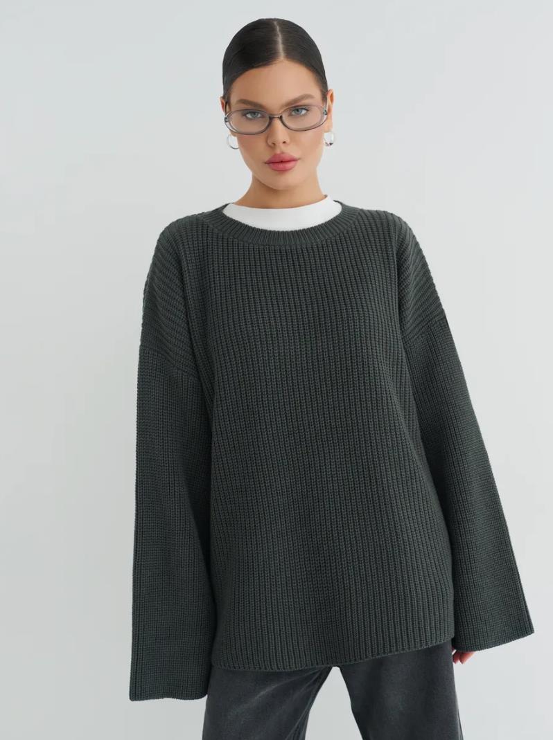 European And American Loose Autumn Winter Sweater Gray Top