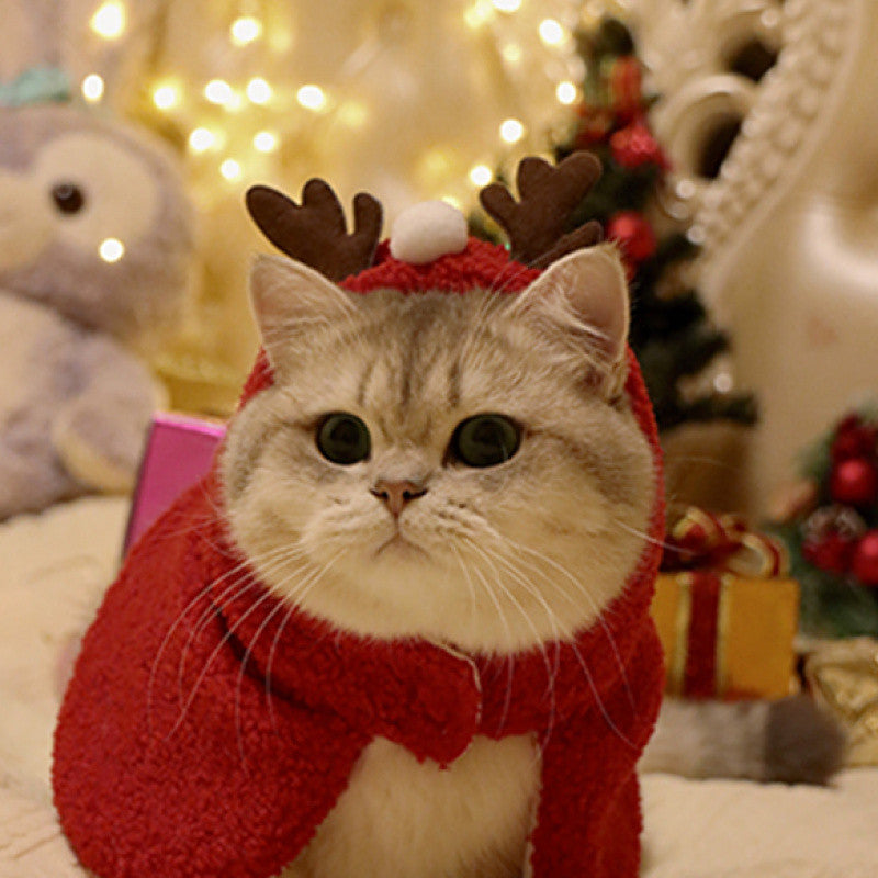 Pet Autumn And Winter Warm Antlers Hat Cloak