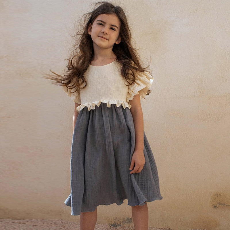New Summer Girls Patchwork Ruffled Short Sleeve Dress