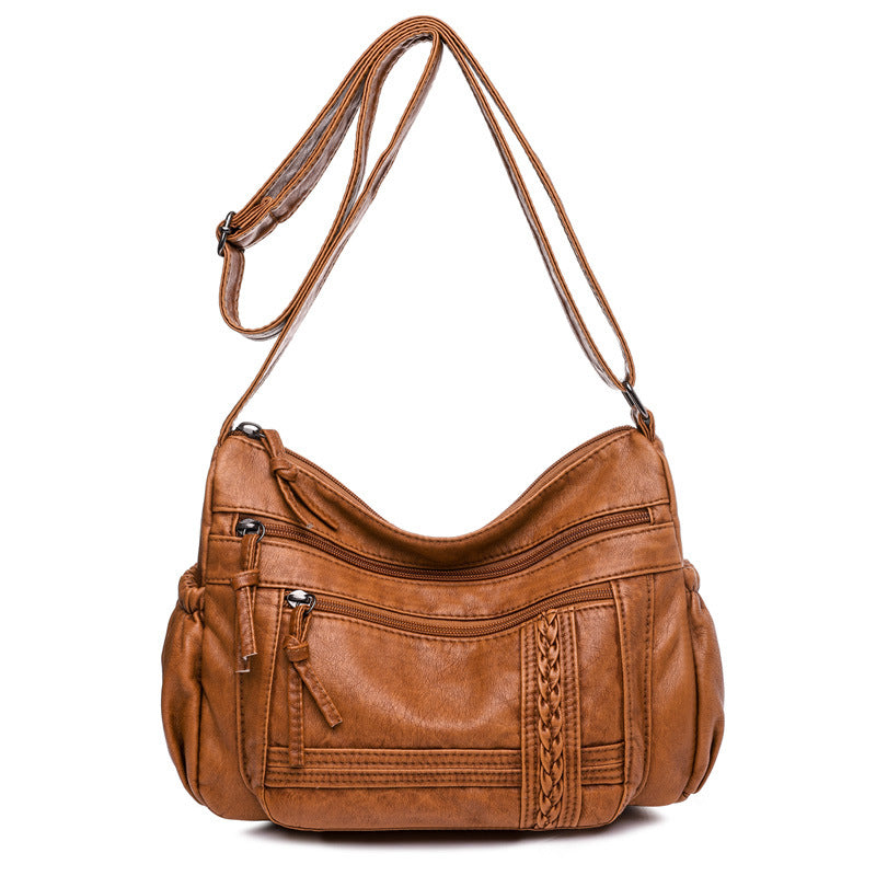 Fashion Solid Color Soft Leather Large Capacity Diagonal Bag