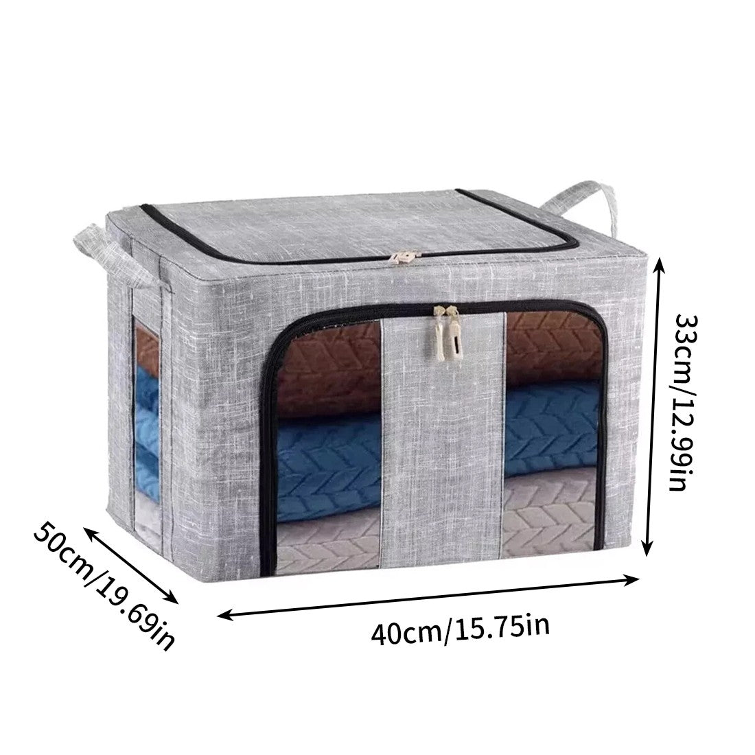 2 Pack Extra Large 66L Folding Storage Boxes Fabric Steel Frame Wardrobe Clothes Organiser