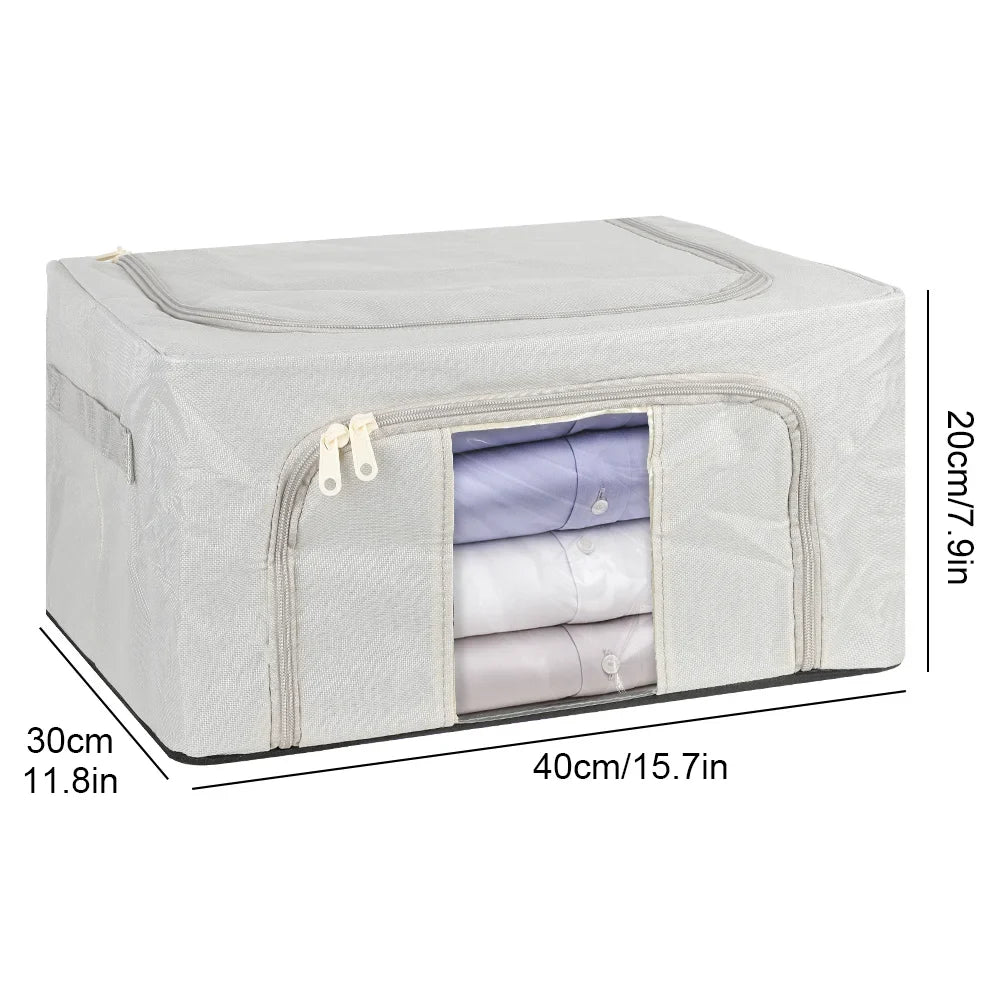 2 Pack 24L Foldable Storage Bags Metal Frame Oxford Clothes Organiser Box Grey