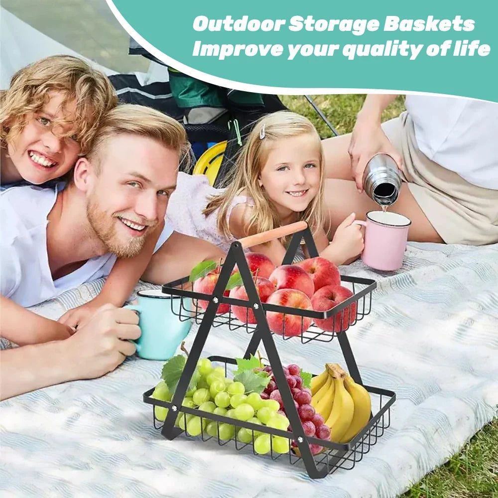 2-Tier Fruit Basket - Food & Vegetable Storage Rack for Kitchen & Snacks
