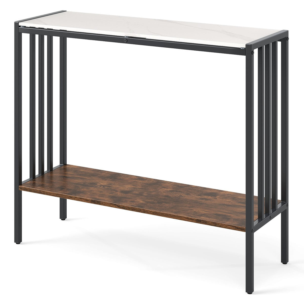 90 CM 2-Tier Industrial Console Foyer Table with Sintered Stone Tabletop