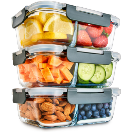Igluu 2-Compartment Glass Meal Prep Containers | 980ml | Airtight & Oven Safe | 3 Pack