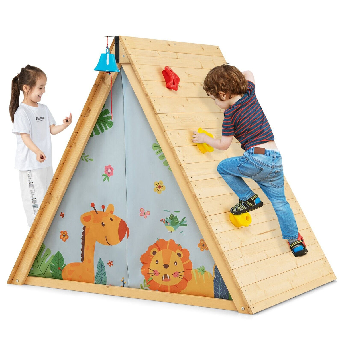 2-in-1 Children Climbing Playhouse with Front Bell and Window