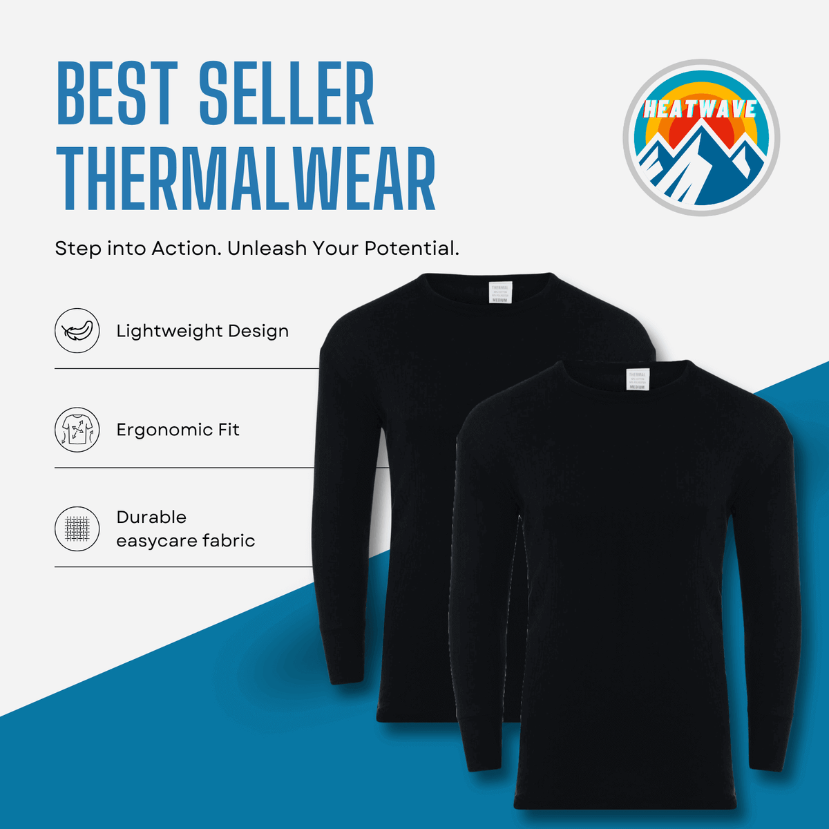 Heatwave Thermalwear Men's Thermal Underwear Set 2 Pack T Shirt And Long Johns Brushed
