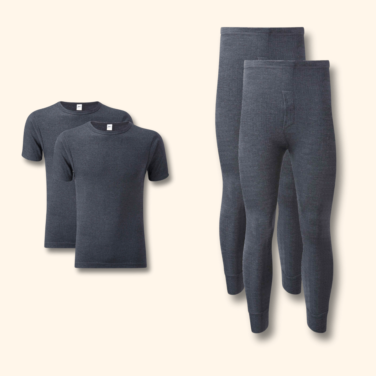 Heatwave Thermalwear Men's Thermal Underwear Set 2 Pack T Shirt And Long Johns Brushed