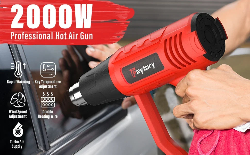 2000W Heavy Duty Heat Gun with Variable Temperature Control & 4 Nozzles DIY Hot