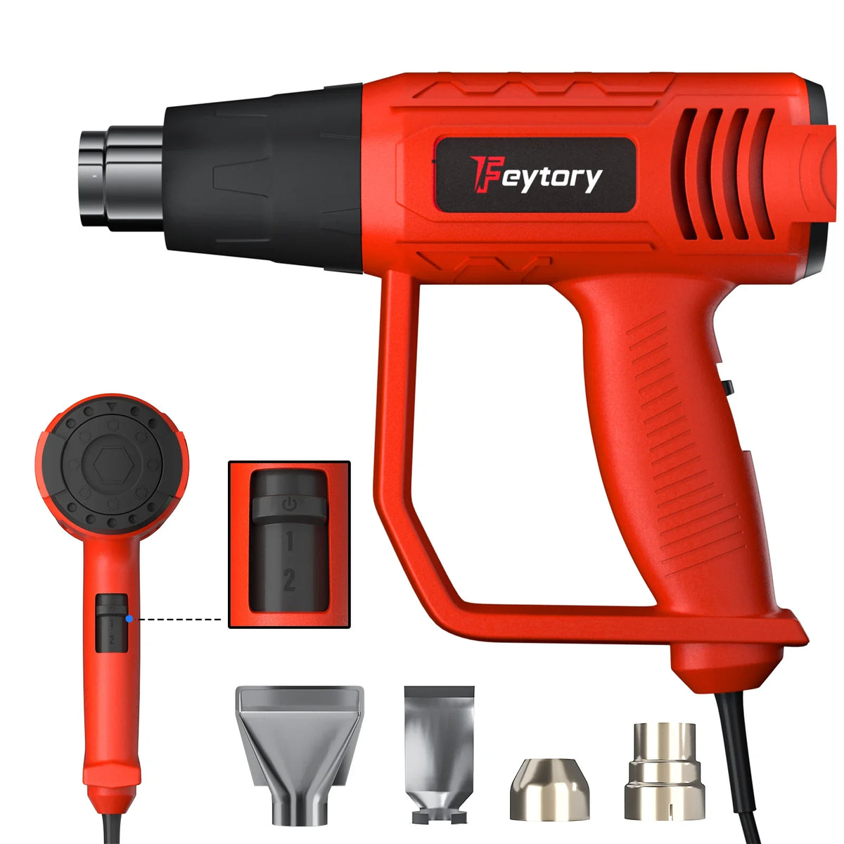 2000W Heavy Duty Heat Gun with Variable Temperature Control & 4 Nozzles DIY Hot