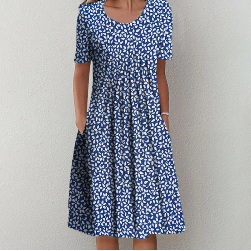 Spring And Summer Polka Dot Printed Round Neck Dress For Women