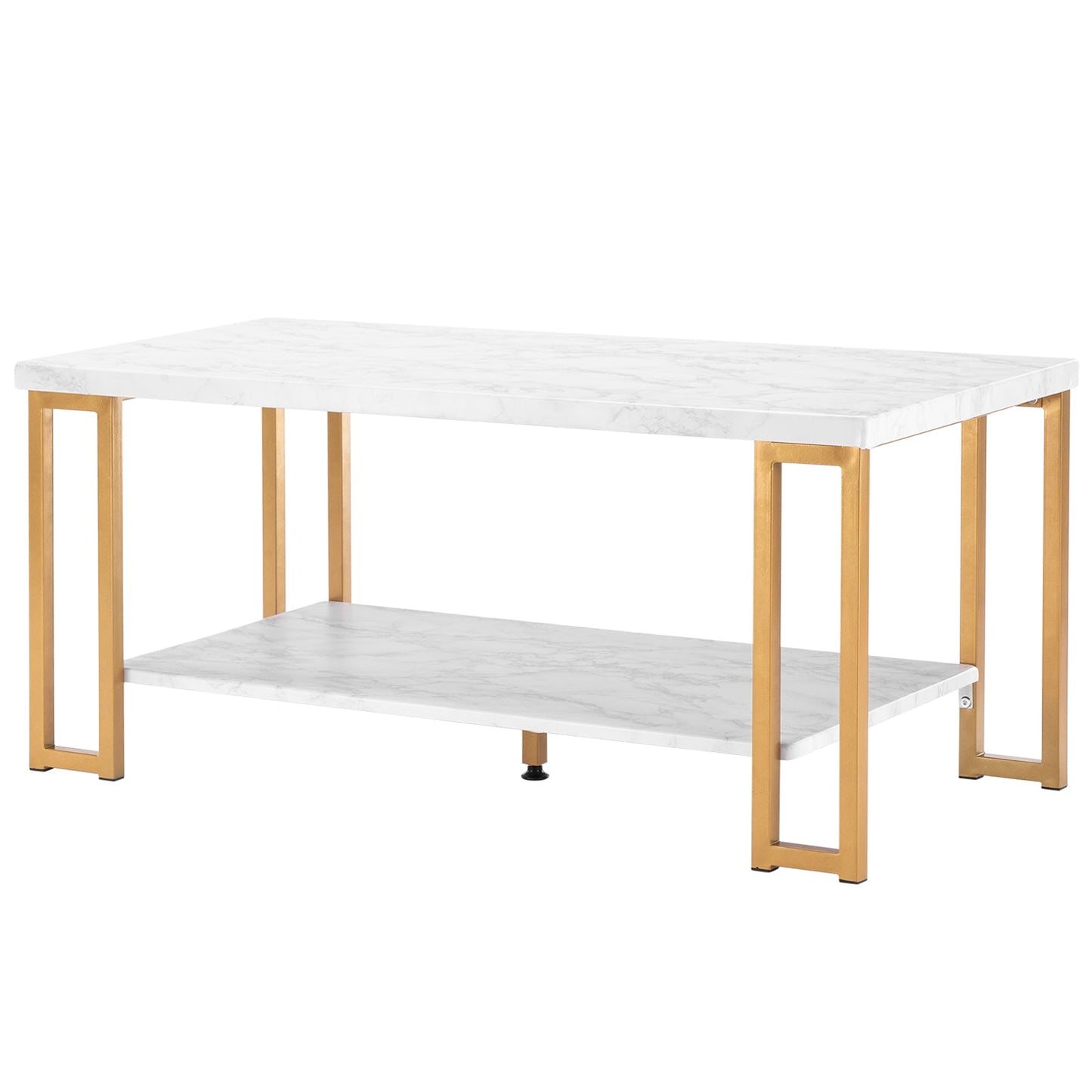 Faux Marble & Gold Coffee Table – Rectangular Two-Tier