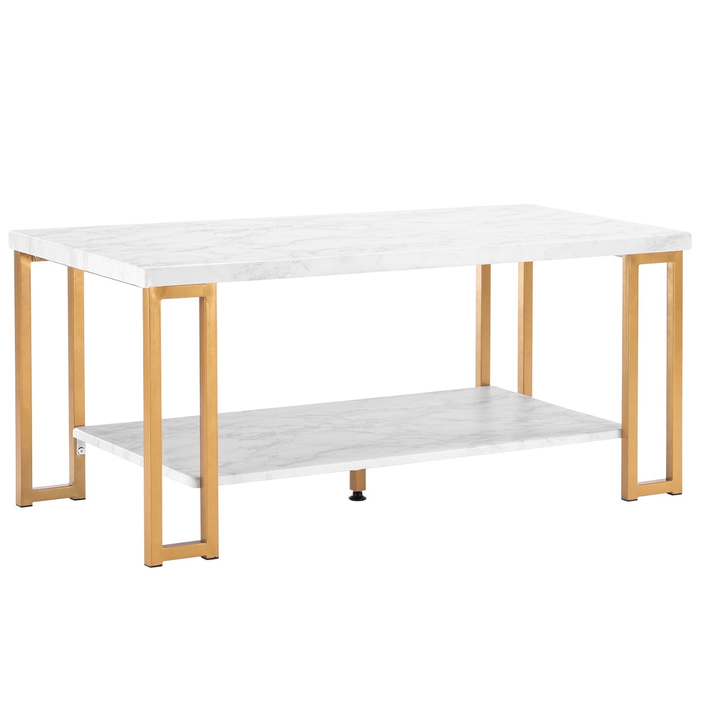 Faux Marble & Gold Coffee Table – Rectangular Two-Tier