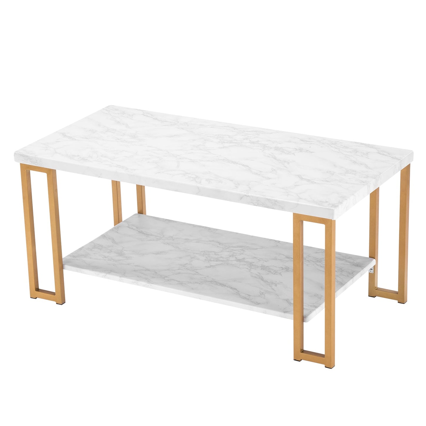 Faux Marble & Gold Coffee Table – Rectangular Two-Tier