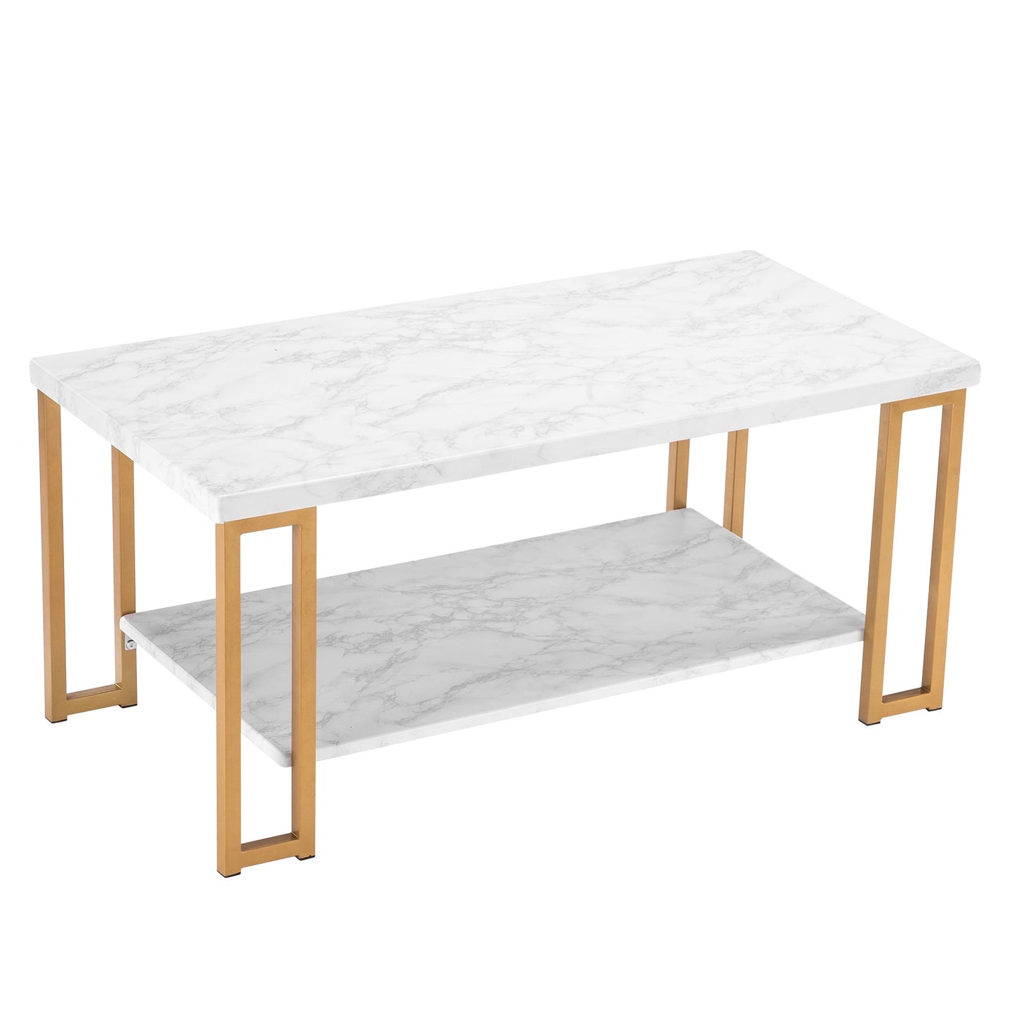 Faux Marble & Gold Coffee Table – Rectangular Two-Tier