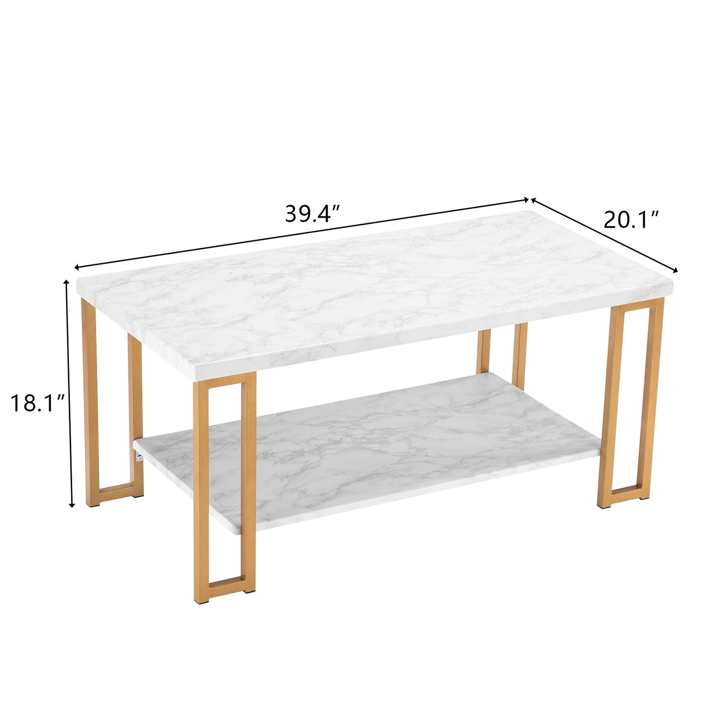 Faux Marble & Gold Coffee Table – Rectangular Two-Tier