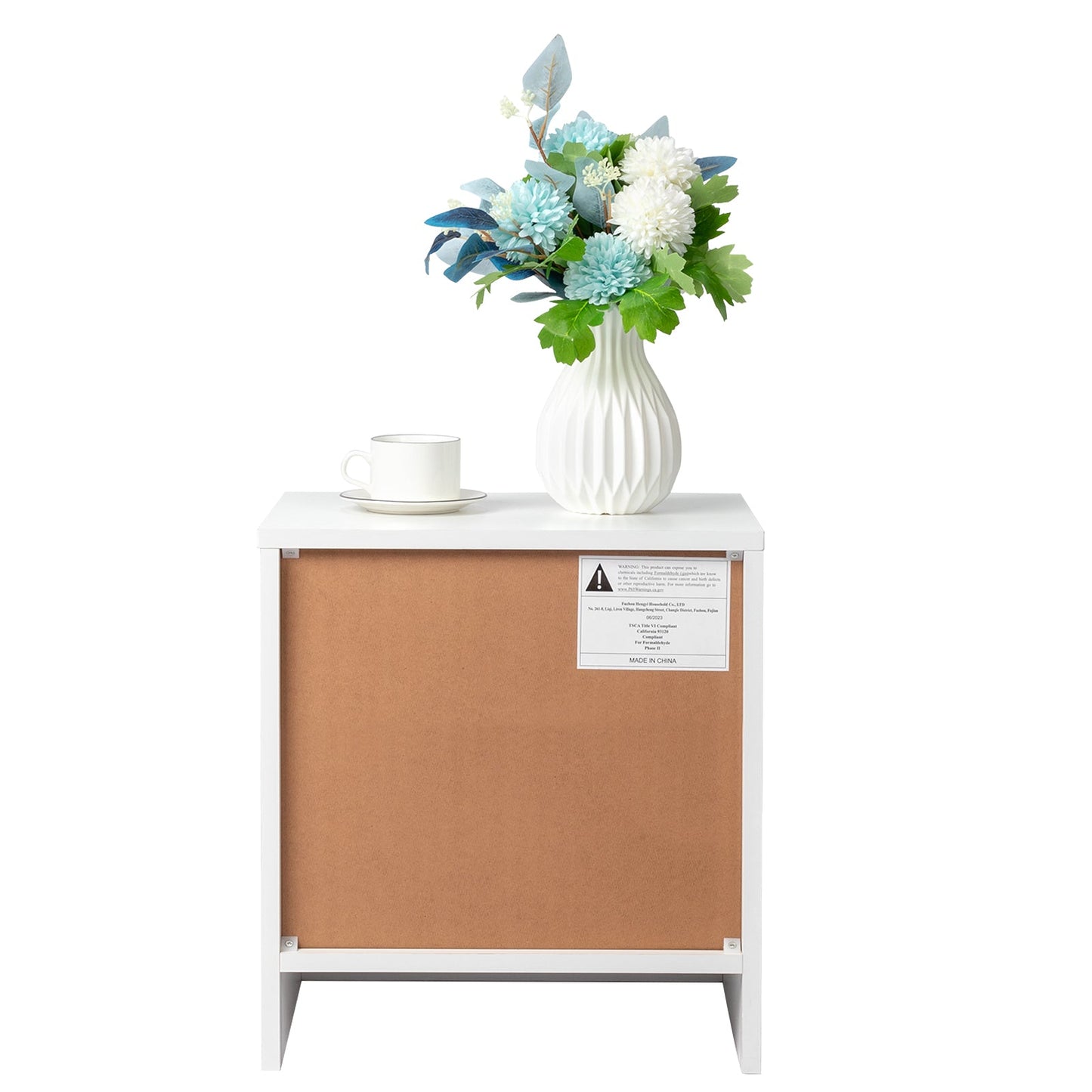 Set of 2 White Bedside Tables with Drawer & Shelf - 2-Tier Nightstands