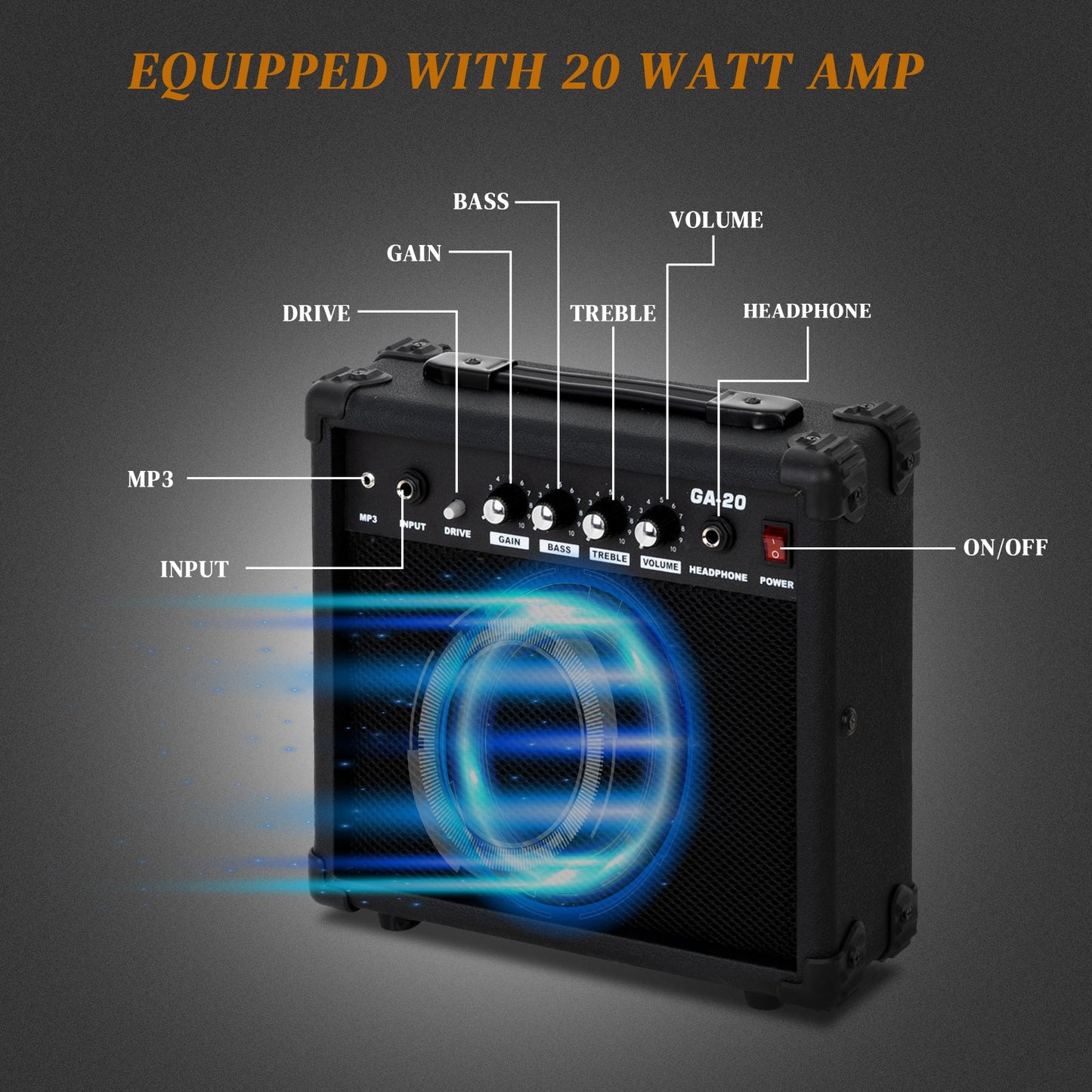 39" Electric Guitar Starter Kit with 20W Amp - Black HSH