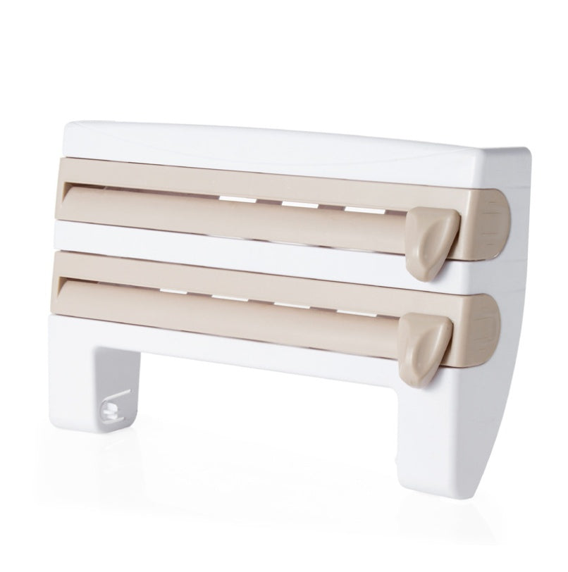 Multifunction Wall-Mount Cling Film Storage Wrap Cutter Rack Paper Holder for Kitchen