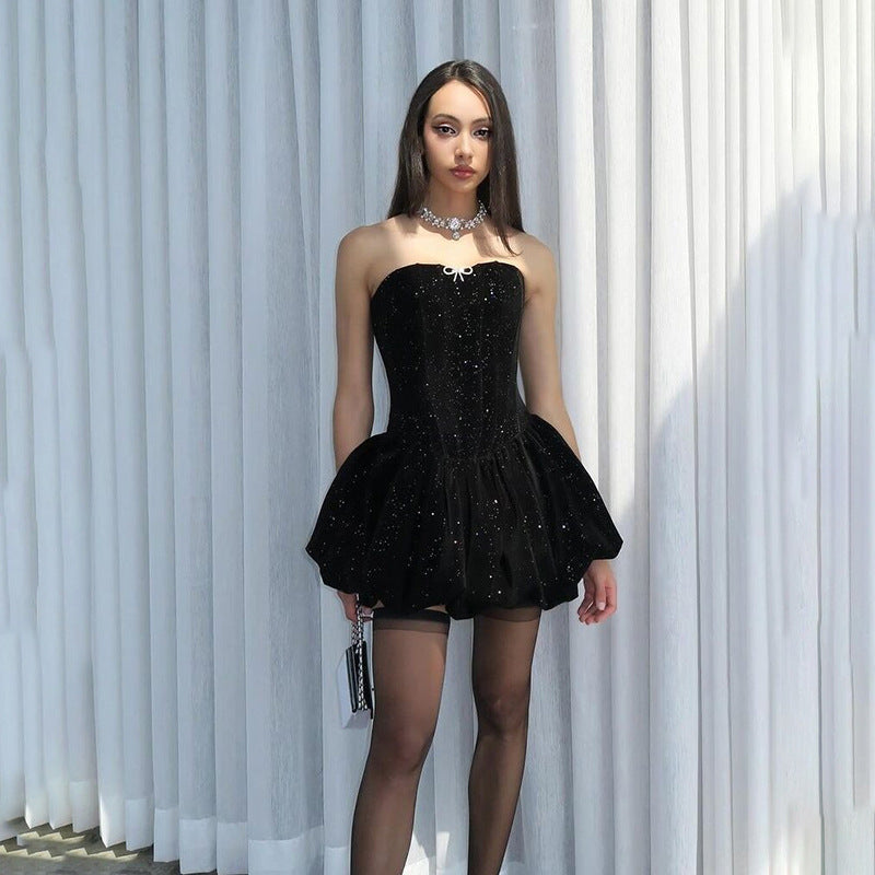 French Sexy Off-neck Strapless Dress Elegant Backless Waist-tight Dress