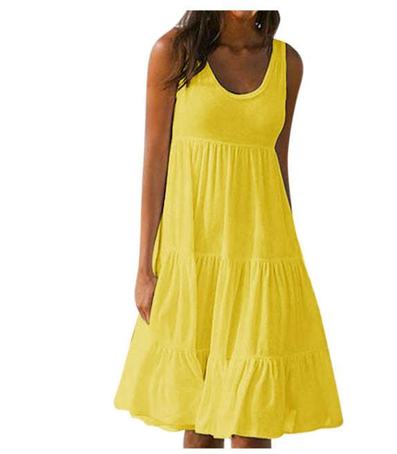 Sleeveless round neck patchwork beach dress
