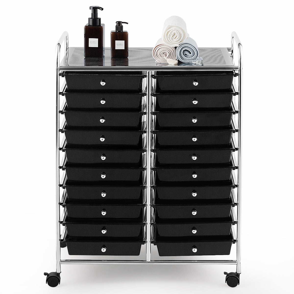 20 Drawers Storage Trolley with 4 Wheels for Beauty Salon-Black