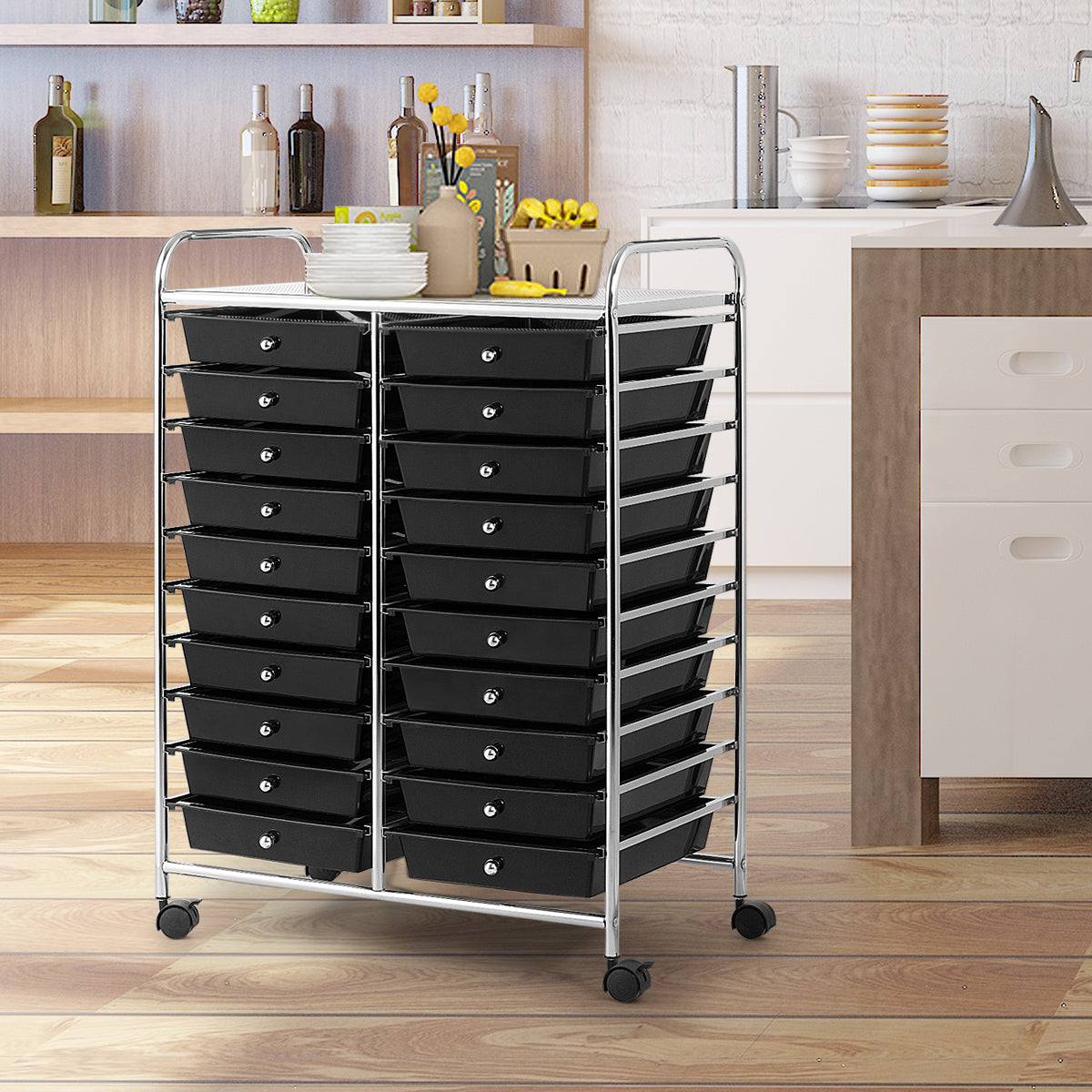 20 Drawers Storage Trolley with 4 Wheels for Beauty Salon-Black