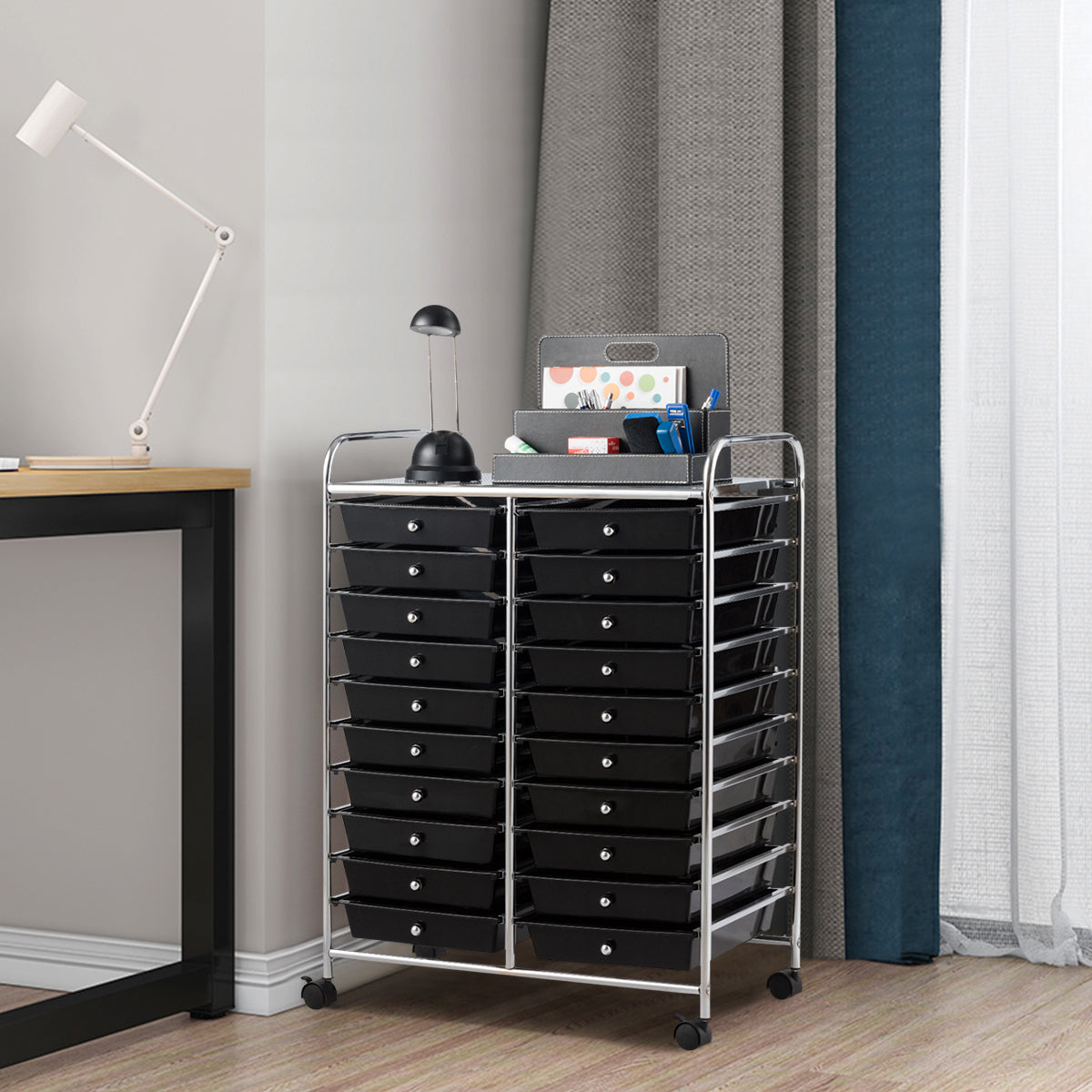 20 Drawers Storage Trolley with 4 Wheels for Beauty Salon-Black