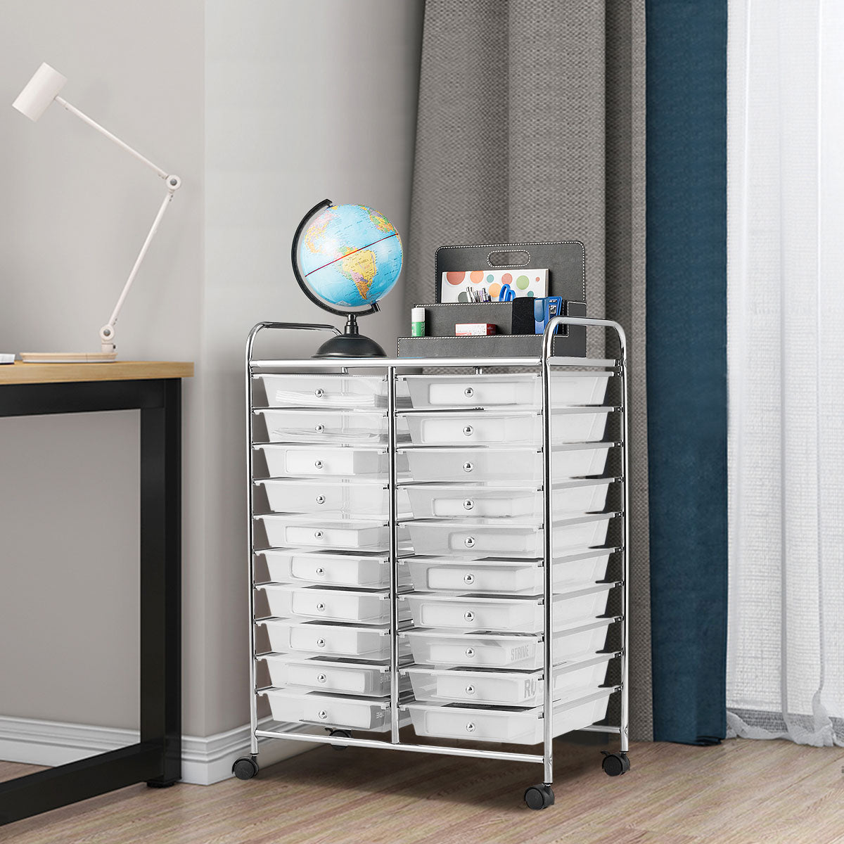 20 Drawers Storage Trolley with 4 Wheels for Beauty Salon-Black